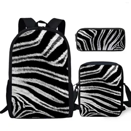 Backpack YIKELUO 3D Zebra Texture Design Black Durable And Stain-resistant Zippered Messenger Bag Casual Mochilas Pencil Case