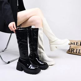 Boot's y Platform Knee High Boots 2023 Autumn Winter Patent Leather Thick Heels Punk Shoes Woman Short Ankle 231019