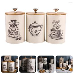 Storage Bottles 3 Pcs Tank Candy Jar With Lid Covers Coffee Dust-proof Galvanised Iron Kitchen