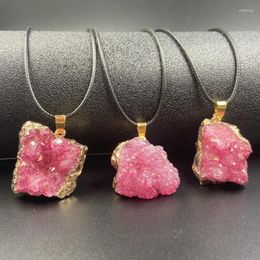 Pendant Necklaces 20-25mm Irregular Pink Colour Natural Rose Quartz Crystal Leather Chain Necklace For DIY Jewellery Making