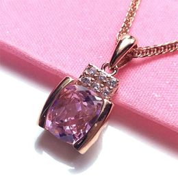 Chains 14K Rose Gold Romantic Pink Gemstone Necklace For Woman Exquisite Light Luxury Crystal Dinner Party 585 Purple Jewellery