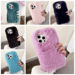 Bling Diamond Bow Fluffy Fur Cases For Iphone 15 Pro Max 14 13 12 11 XS XR X 8 7 Plus Iphone15 Fashion Soft TPU Bowknot Mobile Smart Phone Back Skin Cover