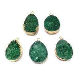 1pcs Natural Stone Crystal Quartzs Charms Pendants Green for Jewelry Making Necklace Earrings 20x38mm241A