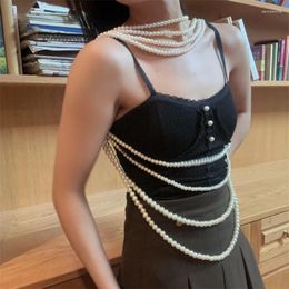 Chains Necklace Simple Pearl Multi-Layer Long Winding Wedding Pography Body Clothing Shawl Fashion Multiple Wearing Methods