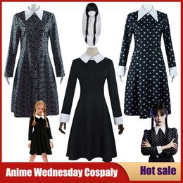 Cosplay Movie Wednesday Addams Cosplay Costume Adult Kids Collar Long Sleeve Fantasy Dress Halloween Carnival Party Wig Women Vestidos