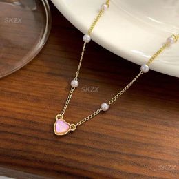 Chains Simple Necklace Not Easy To Fade Ins Style Heart Pendant Jewelry Small Pearl Fashionable And Versatile Alloy Material