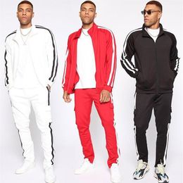 Mens Sportswear Fashion Striped Cardigan Jacket Sports Pants Sports Suit Mens Collar Casual Training Track Suits312L