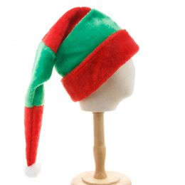 Christmas Hat Fashion For Kids And Adults New Extended Red And Green Striped Plush Christmas Hat Decorative Elf Hat Curved Hat Clown HAT Party