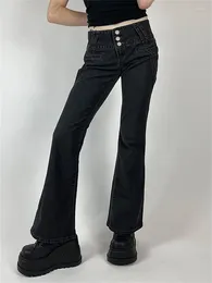 Women's Jeans 2023 Retro Elastic Skinny Flared Vintage Streetwear Button Up Casual Harajuku Y2k High Waist Denim Pants