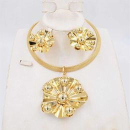 4SETS dubai gold plat High quality Fashion Africa wedding jewelry set Neckalce earring women245D