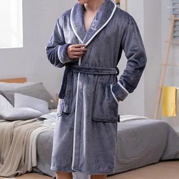 Men's Sleepwear Men Flannel Bathrobe Winter Warm Casual Robe Long Sleeve Plush Shawl Male Bath Lounge Nightgown Home Clothes