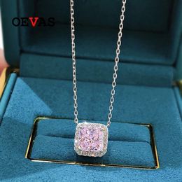 Pendant Necklaces OEVAS 100% 925 Sterling Silver 7*7mm Pink Yellow High Carbon Diamond Pendant Necklace For Women Sparkling Wedding Fine Jewelry 231020