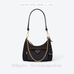 New Women's Re-Nylon recycled nylon and bright leather Mini handbag Black item No. : 1BC198_R789_F0002_V_JOO