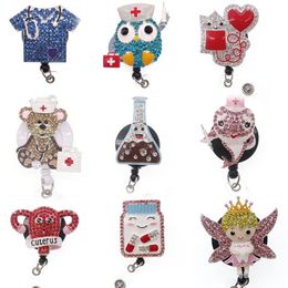 10pcs lot New arrival medical Brooch Pin Cute angel doctor Rhinestone enamel nurse Retractable ID Badge Holder reel254i