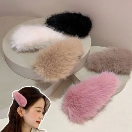 Imitation Rabbit Fur Hair Clip Oval Plush Hairpin Fuzzy Bobby Pin Barrettes Winter Headwear Girls Korean Style Hair Accessories