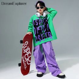 Clothing Sets Hip Hop Boys Colorful Cool Sweatshirt Solid Cargo Pants Girls Street Dance Top Children Streetwear Kids Jazz Sport Clothes Sets 231019