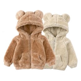 Coat Cute Children's Winter Coat Baby Hooded Plush Jacket Boys Girls Thickened Warm Snow Wears Cartoon Bear Ear Long Sleeve Coats 231020