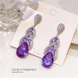 Dangle Earrings EYER Luxury Elegant Temperament Drop Purple For Women Hyperbole Crystal Shine Jewelry Vintage Aretes Fine
