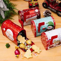 Christmas Decorations Mailbox-shaped Ornament Box Xmas Pattern Create Atmosphere Festive Decorative Cookie Can Candy Organizer