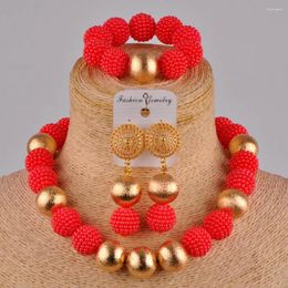 Necklace Earrings Set Majalia African Fashion Wedding Jewelry Nigeria Beaded Red Beads Js-3