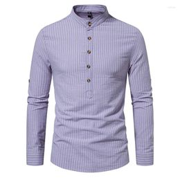 Men's T Shirts 2023 Autumn Henley Neck Long Sleeve Shirt European Size Casual Stripe