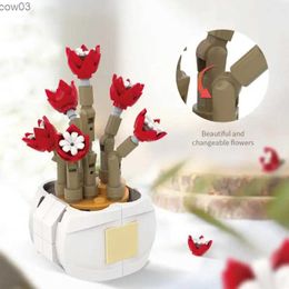 Blocks Building Block Bouquet 3D Model Toy Plant Succulents Cactus Flower Assembly Brick Girl Toy Children Gift R231020