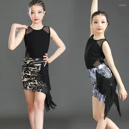 Stage Wear Summer Children Latin Dance Dress Practise Clothes Girls Sleeveless Top Fringe Skirts Suit