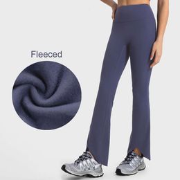 Lu Lu lemon Pant Align Leggings Yoga Ladies Autumn Breathable High Waist Split Cut Jogging Flared Pants Winter Thick Fleeced Bell-bottom Pants