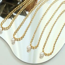 Pendants Titanium Steel 18K Gold Beads Chain Freshwater Pearl Choker Necklace Fine Jewelry Runway Gown Rare INS Japan Korean Boho Top