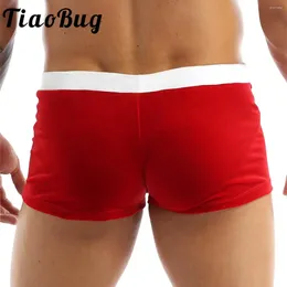 Underpants Red Christmas Men's Santa Claus Costume Velvet Boxer Shorts Trunk Males Sexy Lingerie Underwear Sleepwear