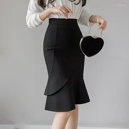 Skirts Plus Size S-5XL Women Pencil Skirt Spring Summer Autumn Fashion Elegant Sexy Fishtail Ruffles High Waist Midi Office