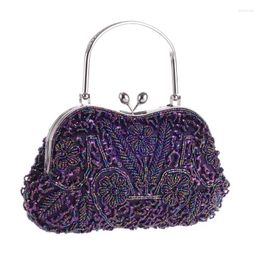 Evening Bags Vintage Ethnic Style Fine Fashion Sequin Round Beaded Flower Clutches Metal Handle Handbags Shoulder Bag For Women