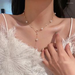 Pendant Necklaces Pearl Geometric Necklace Lrregular Crystal Clavicle Chain Female Temperament Sweater Bracelet Bride Jewellery Gifts