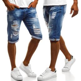 2020 Summer New Mens Solid Colour Short Jeans Male Hip Hop Flanged Jeans Ripped Slim Denim Jean Shorts For Men Pantalon Homme253J