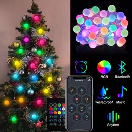Christmas Decorations RGB IC Tree Fairy String Light LED Ball Garland Bluetooth MultiColor Waterproof Outdoor Lamp Xmas Wedding Party Decor 231019
