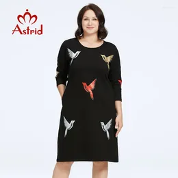 Casual Dresses Astrid Women's 2023 Elegant Dress Bird Print Plus Size Office Clothes Long Sleeve Loose Female Clothing Diamonds