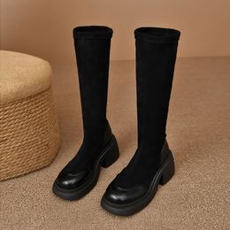 Boots Autumn Winter Casual Knee High for Women Black Frosted Heel Elastic Female Designer Platform Shoes Ladies 231019