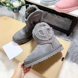 New Designer Boots Australian Women's Winter Slippers Classic Brown Snow Plush Ankle Short Mini Fur Maroon Fleece Flats thin