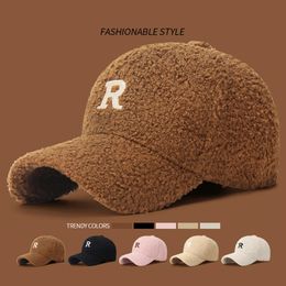 Ball Caps Lamb Fur Hats Winter Baseball Cap Thicken Warm Pure Color Casquette Hat R Letter Printed Men Women Gorras Hombre 231019