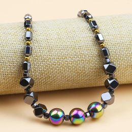 Pendant Necklaces Fashion Black Natural Hematite Stone Men's Necklace Colourful Faceted Round Beads Jewellery Ornaments For Daily Wear