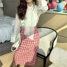 Skirts 2023 Women Autumn Winter Fashion Tweed High Waist Female Long Casual Plaid Ladies Straight Woolen A456