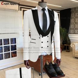 Men's Suits 20 Colors Ivory White Wedding For Men Tailor-made Fashion Blue Groom Tuxedo Luxury Velvet Lapel Blazer Vest Pants 3Pcs