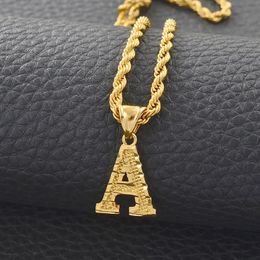 Chokers Anniyo AZ Letters Necklaces Women Men Gold Plated Initial Pendant Rope Chain English Letter Jewellery Alphabet African #058002B 231020