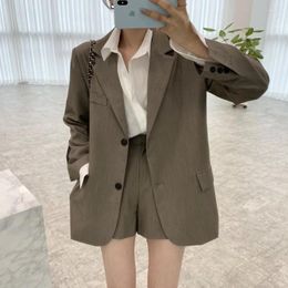Women's Suits Korean Version 2023 Chic Spring Fashion Retro Lapel Suit Jacket High Waist Wide Leg Shorts Three Colours Freshing All-match
