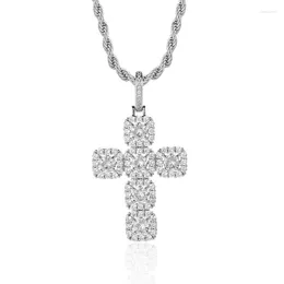 Pendant Necklaces Hip Hop Prong Setting CZ Stone Bling Iced Out Cross Pendants For Women Men Unisex Rapper Jewelry Silver Color