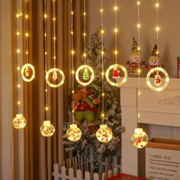 Christmas Decorations Tree Curtain Light LED Coloured Room Warm Decoration Circle String Leather Line 8 Function 231019