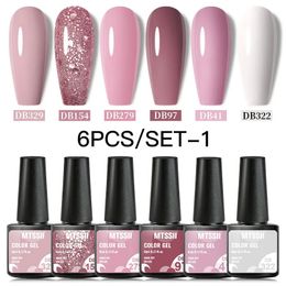 Nail Polish 6PCS Set Nude Pink Glitter Gel Varnishes Kit Soak Off UV LED Semi Permanent Art Base Top Coat 231020