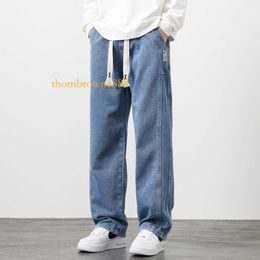 American Solid Color Jeans Spring and Autumn Men's High Street Straight Versatile Fashion Brand Large Loose Wide Leg Pants