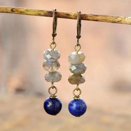 Dangle Earrings Natural Stone Women Labradorite Lapis Lazuli Drop Vintage Gifts Jewellery For Mom Wife
