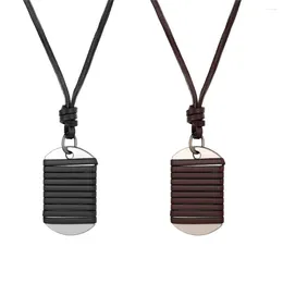 Pendant Necklaces Boniskiss Army Military Men's Dog Tag Vintage Leather Strap Rope Winding Pendent Cord Chain Adjustable Jewellery Gift